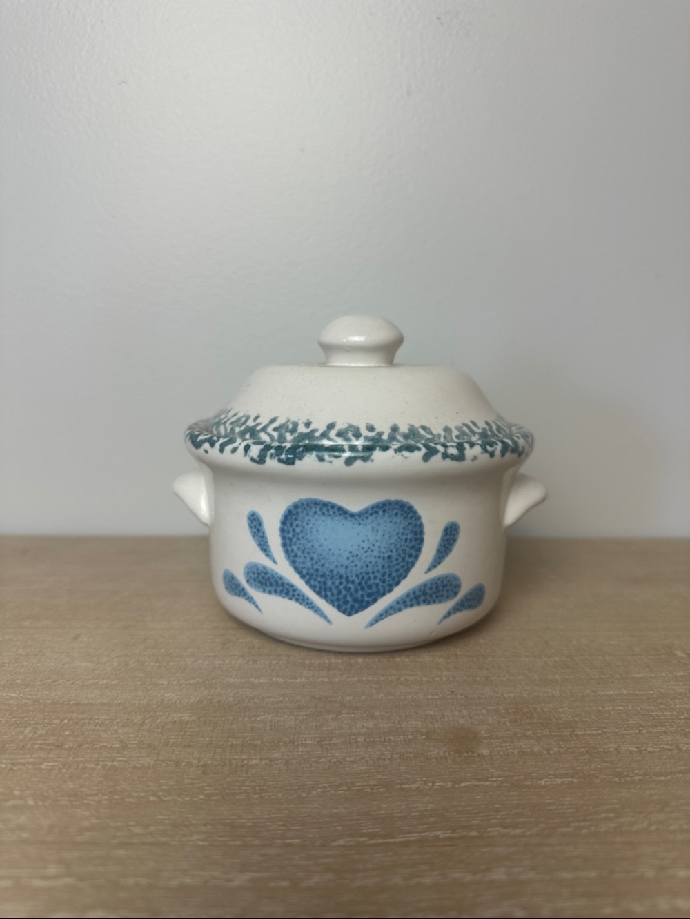 Corelle White and Blue Heart Ceramic Lidded Jar